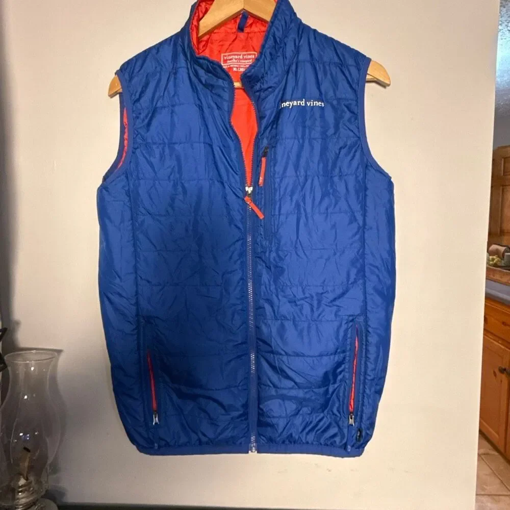 Vineyard vines boys puffer vest size xl 20 red blue preppy country club golf zip